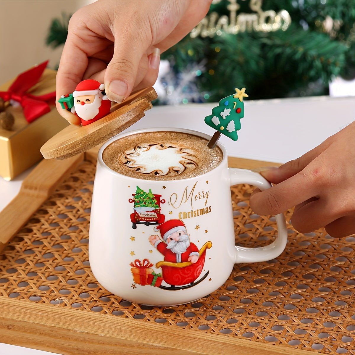 4 Cartoon Creative Santa Claus Ceramic Mugs – With Lid & Spoon | Colorful, Fun, and Unique Christmas Gift