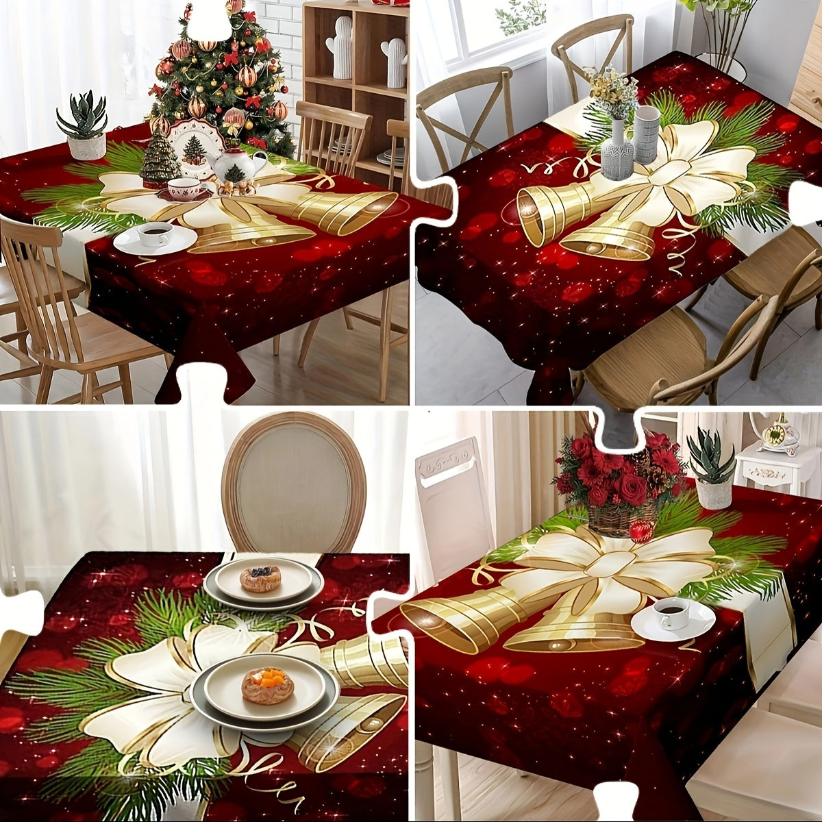 Festive Christmas Tablecloth & Dining Chair Cover Set - 55in Tablecloth & 22in Chair Cover for Holiday Home, Kitchen, and Party Decorations