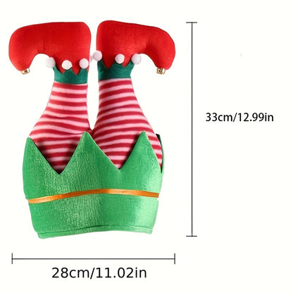 Vibrant Red Christmas Beanie - Humorous Elf Pants Santa Hat Design - Perfect for Festive Celebrations & Ugly Sweater Parties