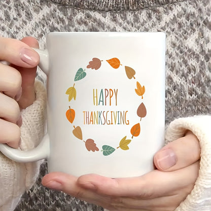 Funny Coffee Mug with Happy Thanksgiving Text – 11 oz