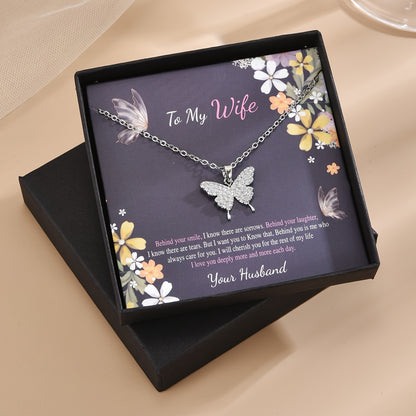 Butterfly Pendant Zirconia Necklace with Blessing Card & Gift Box – Perfect Valentine's Day Gift for Wife