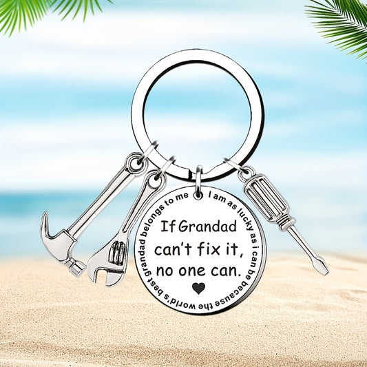 Stainless Steel Multi-Tool Keychain with Wrench & Screwdriver - Humorous “If Granddad Can’t Fix It, No One Can” Engraving, Unique Gift for Grandpa