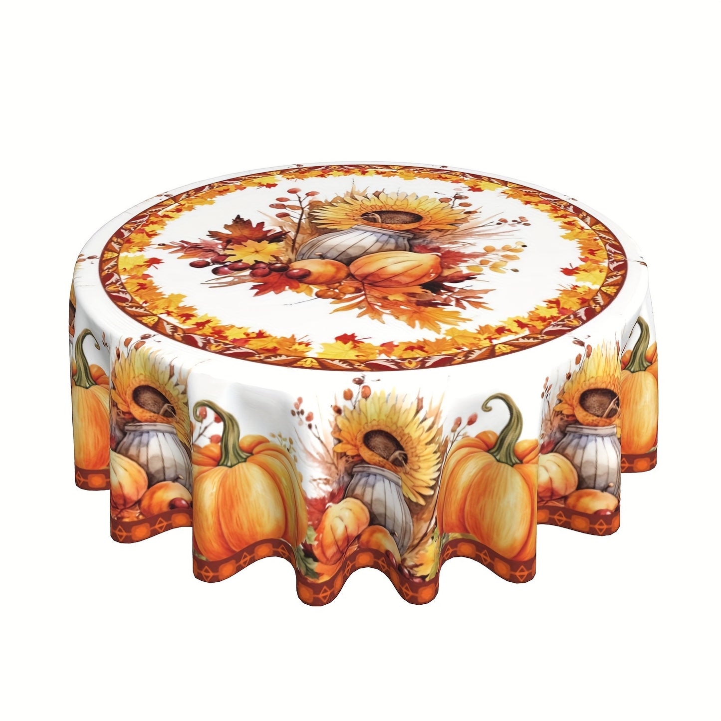 Fall Harvest Maple Leaf & Pumpkin Tablecloth – Farmhouse Thanksgiving Design