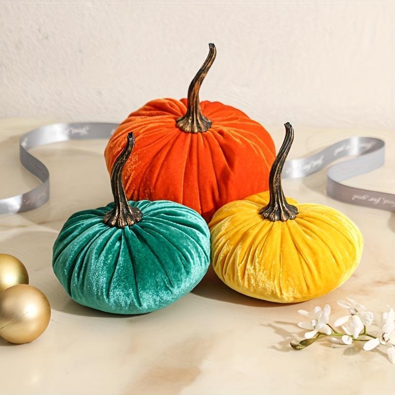 3-Piece Handcrafted Velvet Pumpkin Set – Elegant Fall Decor for Halloween, Thanksgiving, and Harvest Season