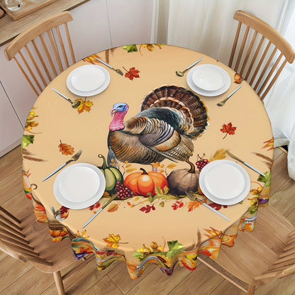 Autumn Harvest Tablecloth with Pumpkin & Turkey Print – Stain & Water Resistant