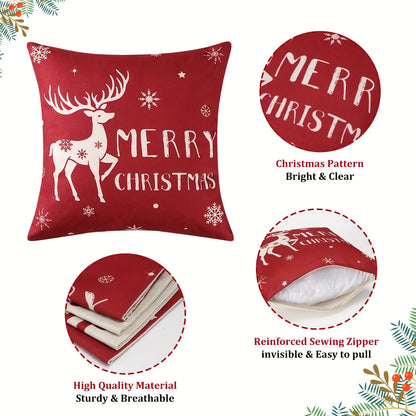 4-Piece Festive Deer Pillow Cases – Soft Linen Blend Decorative Covers for Living Room, Bedroom, and Couch