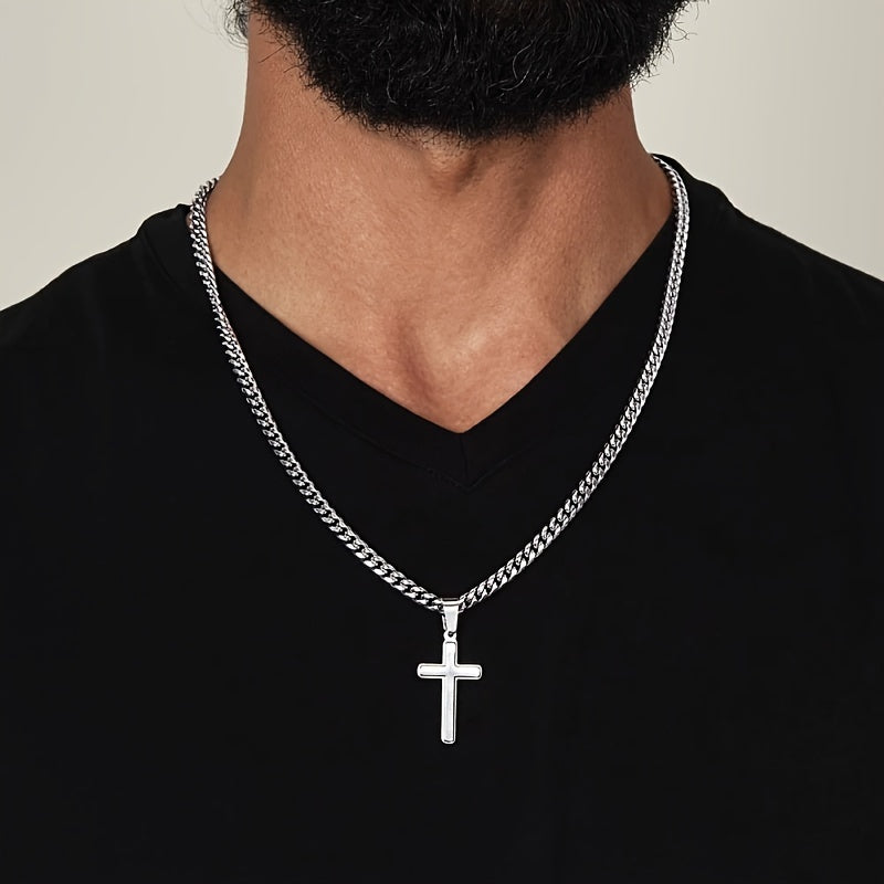 To my Son: Cross Cuban Chain Necklace, Stainless Steel Cuban Chain Cross Pendant, Son's Birthday Gift, Graduation Gift, Christmas Gift, With Card And Gift Box Packaging