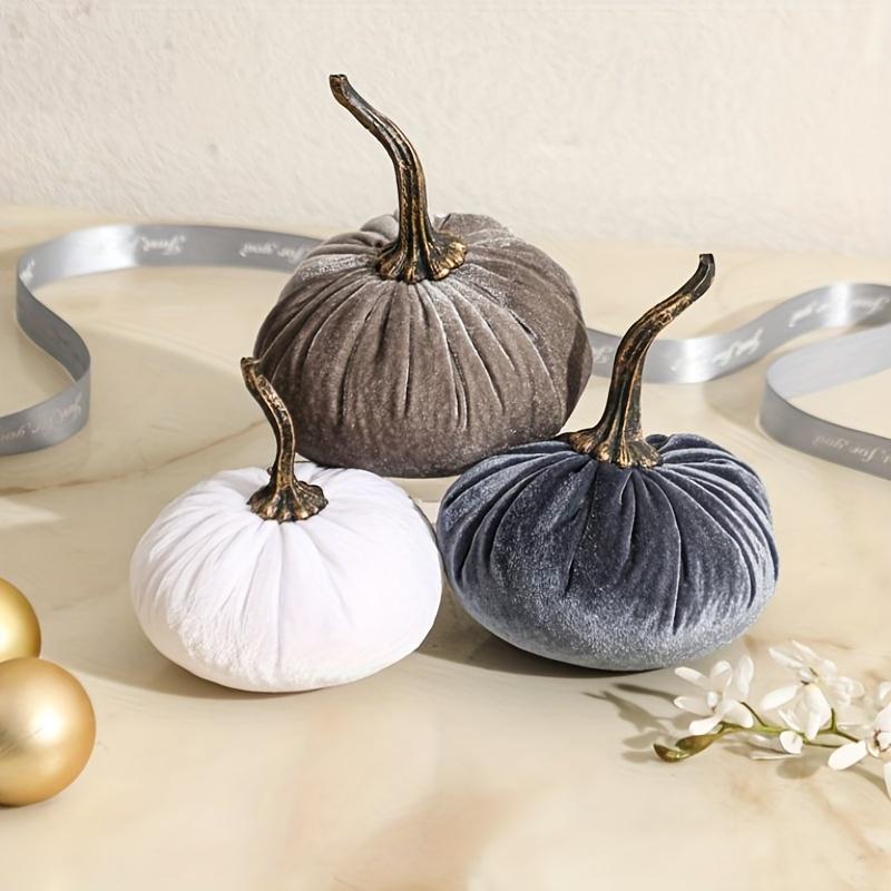 3-Piece Handcrafted Velvet Pumpkin Set – Elegant Fall Decor for Halloween, Thanksgiving, and Harvest Season