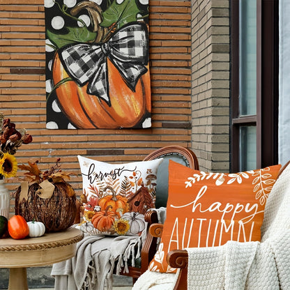 Autumn Charm 4PCS Throw Pillow Cover Set – "Hello Pumpkin" Design in Vibrant Orange, Perfect for Fall Decor