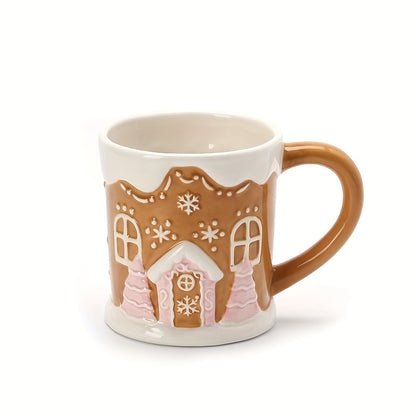 1pc Ceramic Christmas Mug - Cute Gingerbread House Design, Round Shape, Non-Slip, Reusable, Recyclable Material, for Coffee & Candy, Hand Wash Only, Perfect for Holiday Celebrations / Kitchen and Dining Use, Ideal for Christm