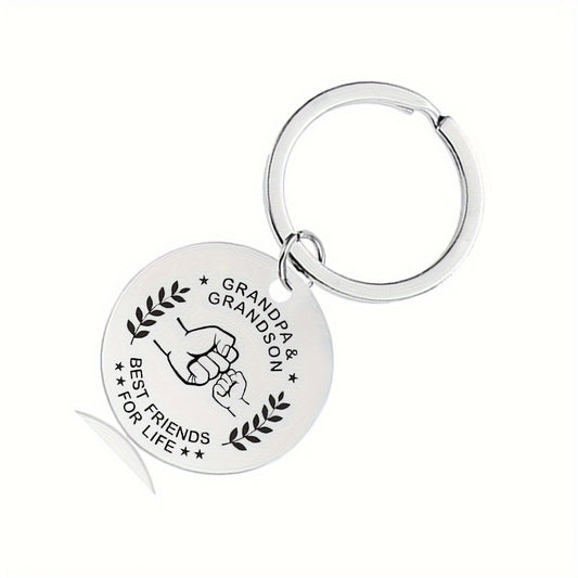 Inspirational Stainless Steel Keychain for Grandpa and Grandson – A Holiday Commemorative Gift of Love and Bonding