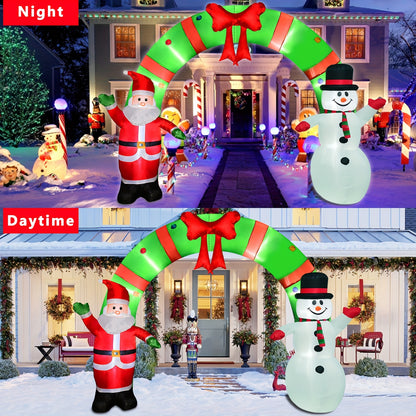 10ft Lighted Christmas Inflatable Archway with Santa Claus and Snowman - Indoor/Outdoor Holiday Decoration