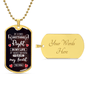 Gold dog tag necklace with a heartfelt message and customizable engraved back from Someone Said Gift