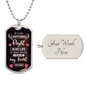 Someone Said Gift dog tag necklace with black front reading a loving quote and customizable silver back