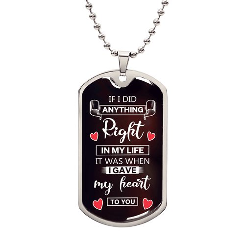 Someone Said Gift dog tag necklace with inspirational quote and red heart accents on black background