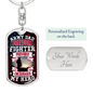Personalized Army Dad dog tag keychain with freedom fighter design and customizable back gift idea for a dad
