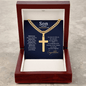 Artisan Cross with Cuban Chain gold necklace in wooden gift box for son's graduation by Someone Said Gift