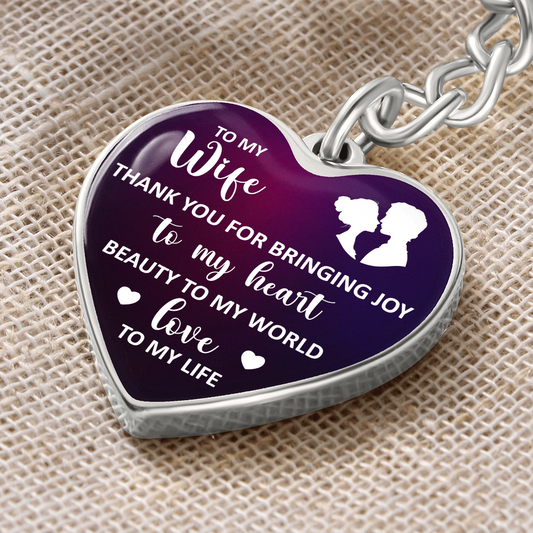 Gift for Wife – “Thank You for Bringing Joy to My Heart” Graphic Heart Keychain