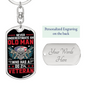 "Never underestimate an old man who has a DD 214. ..." Engraved Graphic Dog Tag Keychain Gift For Veteran