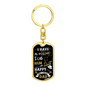 Gold dog tag keychain with black background and happy birthday dad design gift idea for a dad