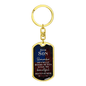 Gold dog tag keychain with patriotic design and inspirational quote gift for mom and son