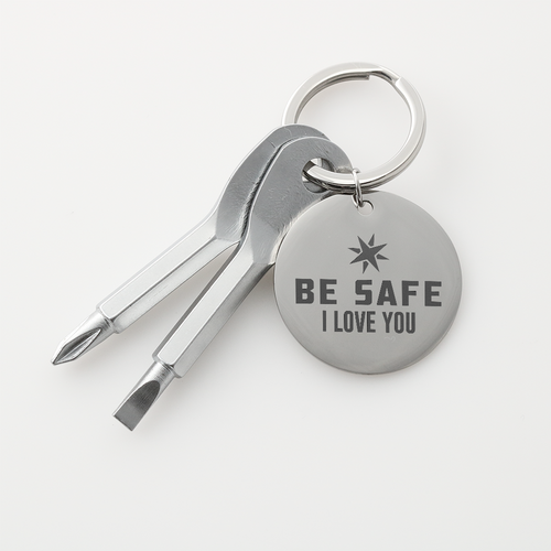 Gift for Him – “Be Safe, I Love You” Engraved Screwdriver Keychain Set