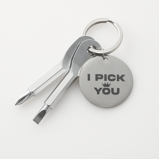 Gift for Boyfriend – “I Pick You” Engraved Screwdriver Keychain Set