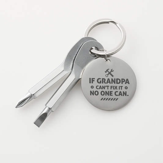 Gift for Grandpa – “If Grandpa Can't Fix It, No One Can” Engraved Screwdriver Keychain Set