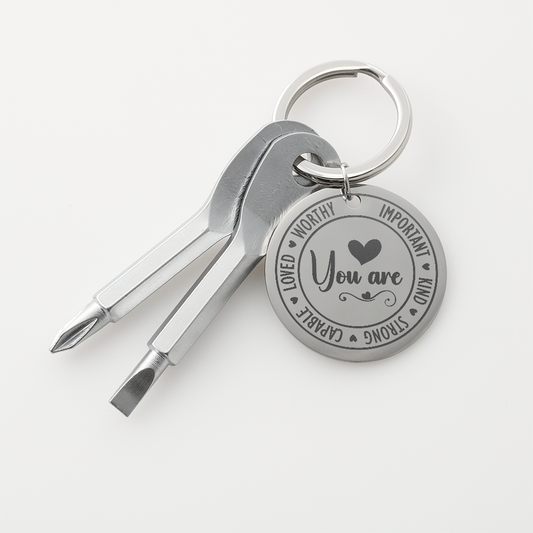 Gift for Son – “You Are Important, Kind, Strong, Capable, Loved, Worthy” Engraved Screwdriver Keychain Set