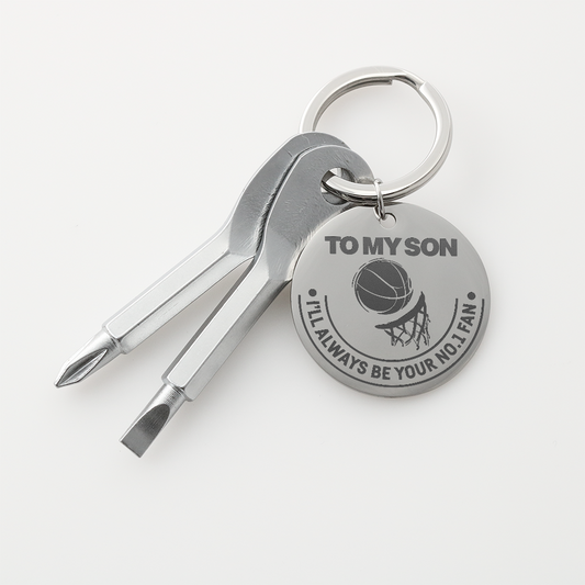 Gift for Son – “I'll Always Be Your N° 1 Fan” Engraved Screwdriver Keychain Set