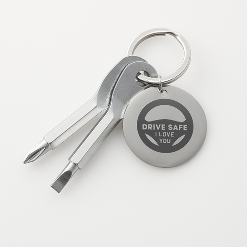 Gift for Him – “Drive Safe, I Love You” Engraved Screwdriver Keychain Set