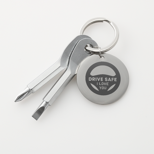Gift for Him – “Drive Safe, I Love You” Engraved Screwdriver Keychain Set