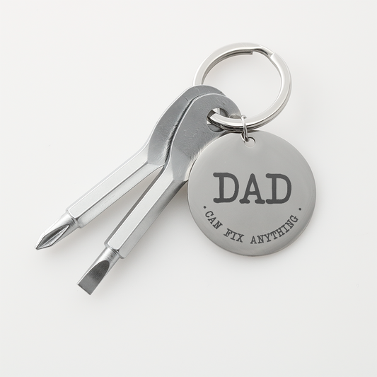 Gift for Dad – “Dad Can Fix Anything” Engraved Screwdriver Keychain Set