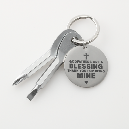 Gift for Godfather – “Godfathers Are a Blessing” Engraved Screwdriver Keychain Set