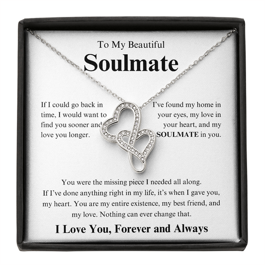 *To My Soulmate "Heart-to-heart Necklace" Romantic Gift for Her, Soulmate Jewelry, Anniversary Gift, Valentine's Day Necklace for Wife or Girlfriend