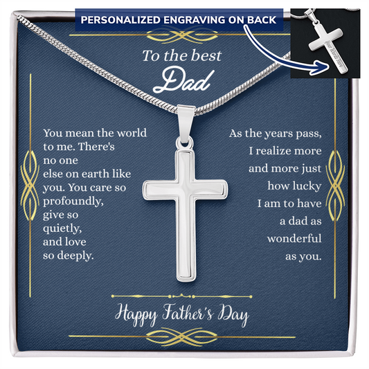 Gift for Father's Day "There's no one else on earth like you…" Engraved Artisan Cross Necklace