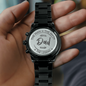 Gift for Dad "Dad... The Man, The Myth, The Legend..." Engraved Design Black Chronograph Watch