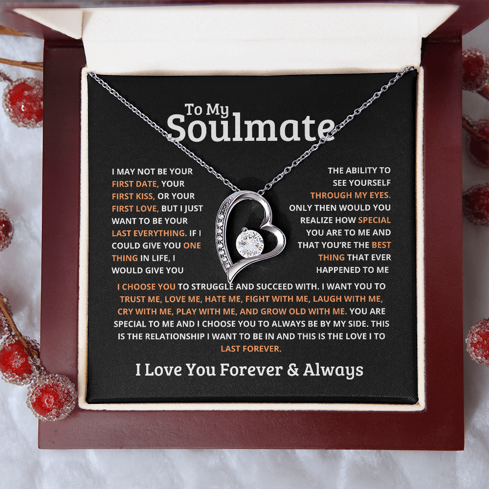 Gift for Soulmate B "I love you forever & always" Gold Forever Necklace