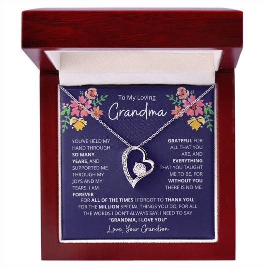 Gift for Grandma (from Grandson) – “Grandma, I Love You” Forever Love Necklace