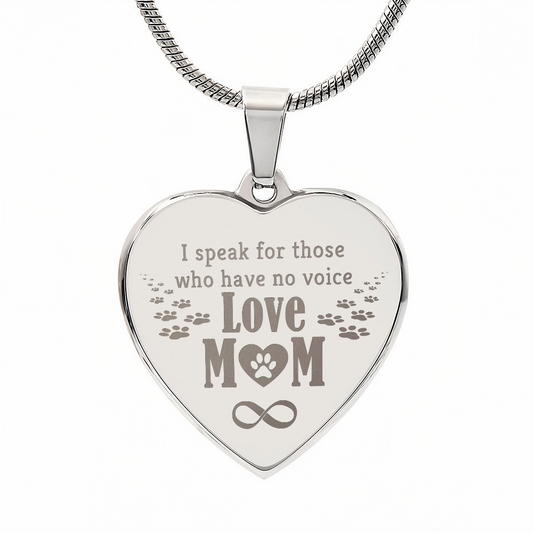 Gift for Her – “I Speak for Those Who Have No Voice” Engraved Heart Necklace