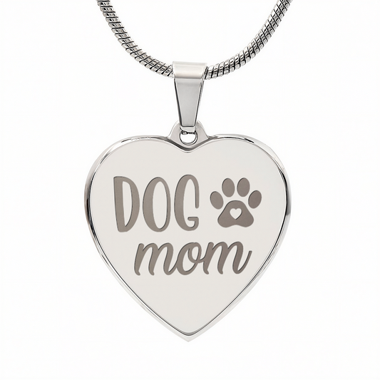 Gift for Her – “Dog Mom” Engraved Heart Necklace