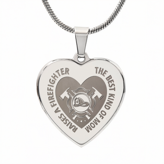 Gift for Mom – “Raises a Firefighter” Engraved Heart Necklace
