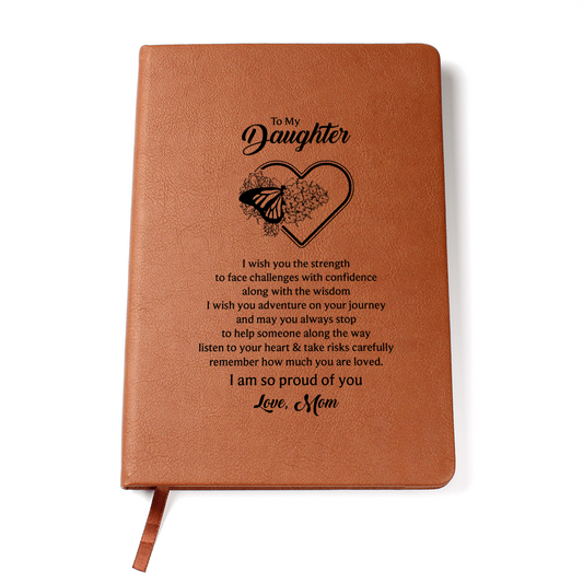 Gift for Daughter (from Mom) – “Strength, Wisdom & Adventure” Graphic Leather Journal
