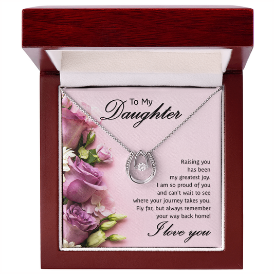 Gift for Daughter – “Fly Far, But Always Come Home” Lucky In Love Necklace