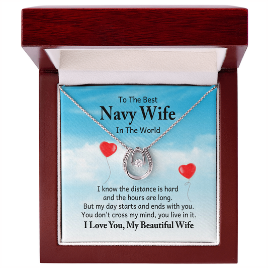 Gift for Wife – “Best Navy Wife in the World” Lucky In Love Necklace