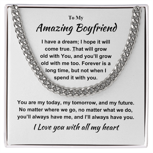 *To My Boyfriend "Cuban Link Chain Necklace" Romantic Gift for Him, Boyfriend Jewelry, Anniversary Gift, Valentine's Day Necklace for  Boyfriend.