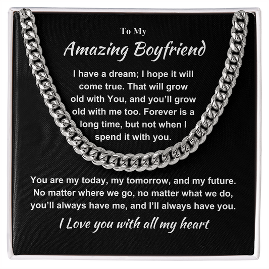 *To My Boyfriend "Cuban Link Chain Necklace" Romantic Gift for Him, Boyfriend Jewelry, Anniversary Gift, Valentine's Day Necklace for  Boyfriend.