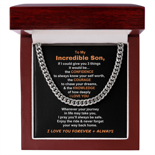 Gift for Son – “The Confidence, The Courage, The Love” Cuban Link Chain
