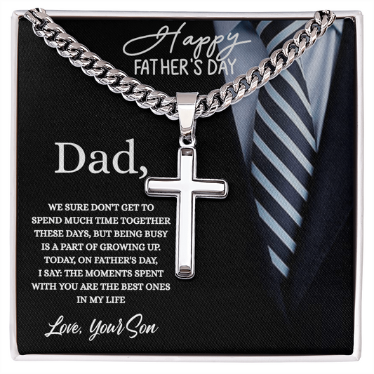 Gift for Father's day "The Moments Spent With You Mean the Most…" Engraved Artisan Cross Necklace