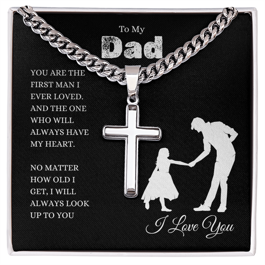 Gift for Dad "I will always look up to you…" Engraved Artisan Cross Necklace